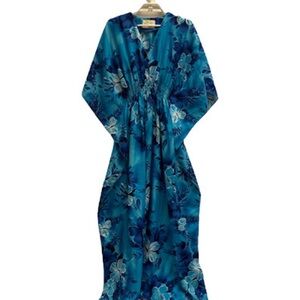 Blue Floral Kaftan Dress L vintage